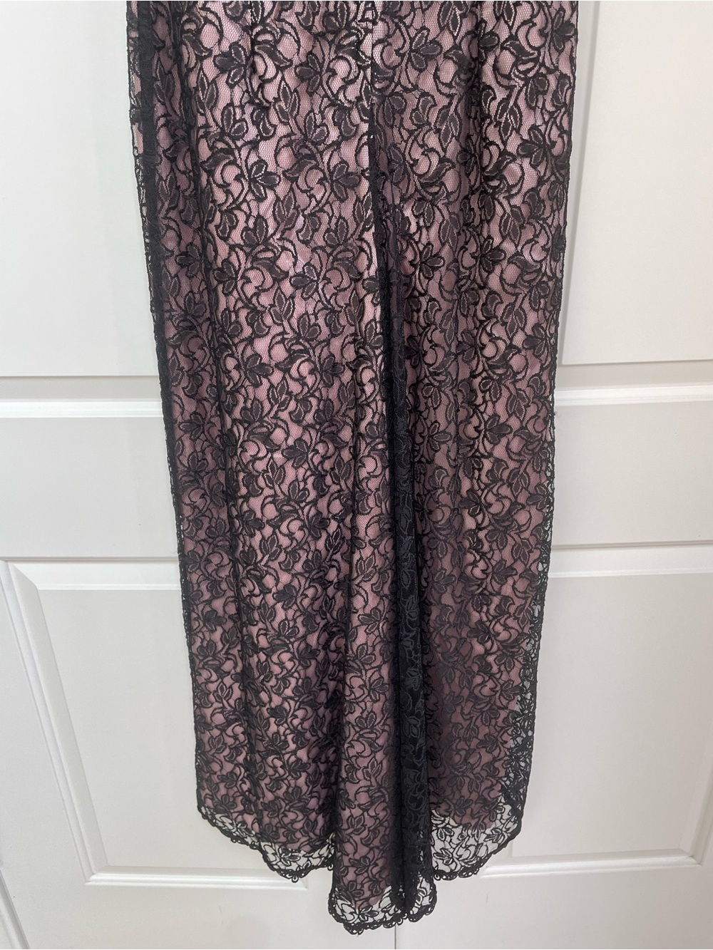 VTG Jessica McClintock Black Lace Cheongsam Gown Pink Lined Maxi Dress 10 USA - Picture 8 of 14